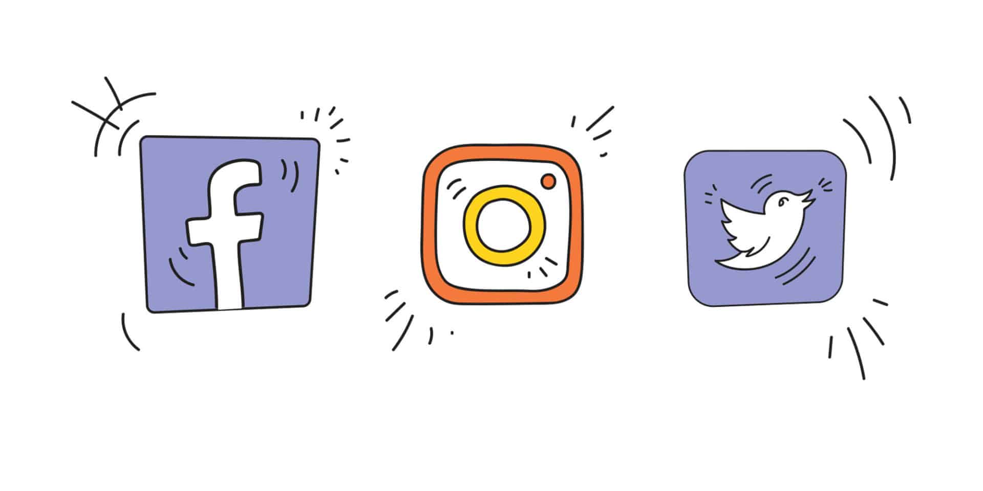 Piirroskuvina Facebookin, Instagramin ja Twitterin logot