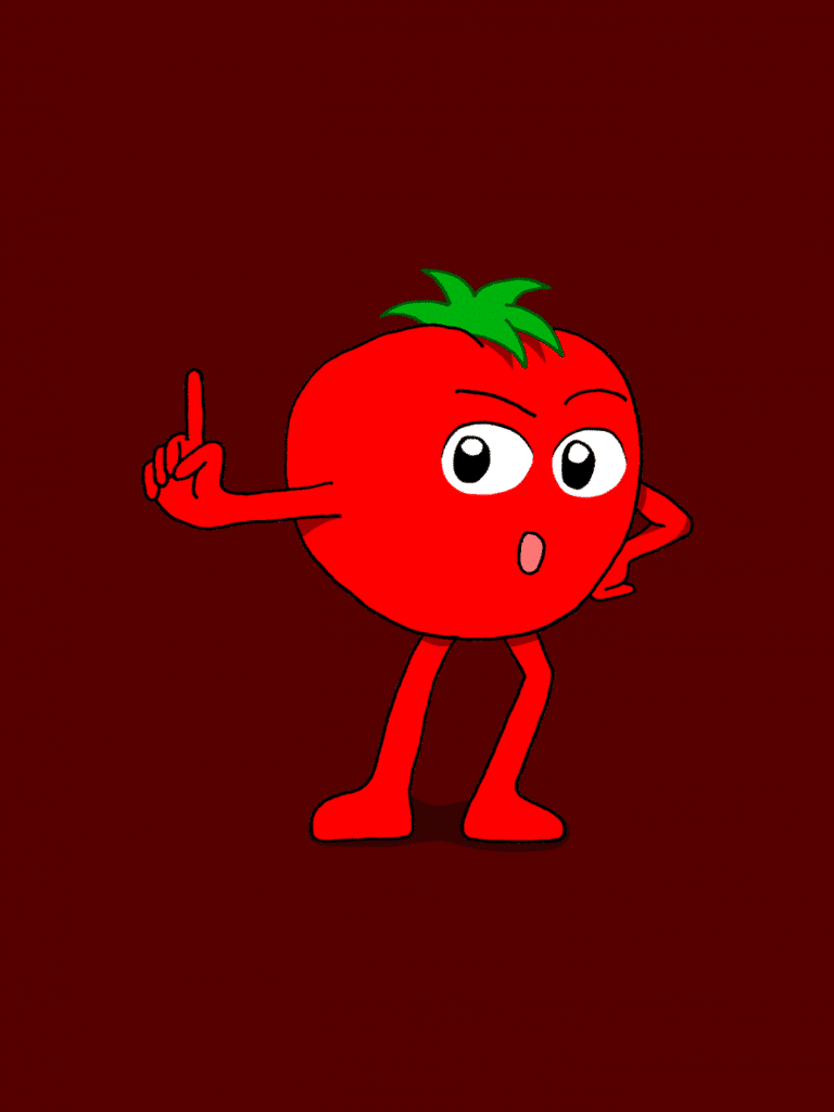 Rohkaisupakan tunnekortti, jossa tomaatti heristää sormeaan.
