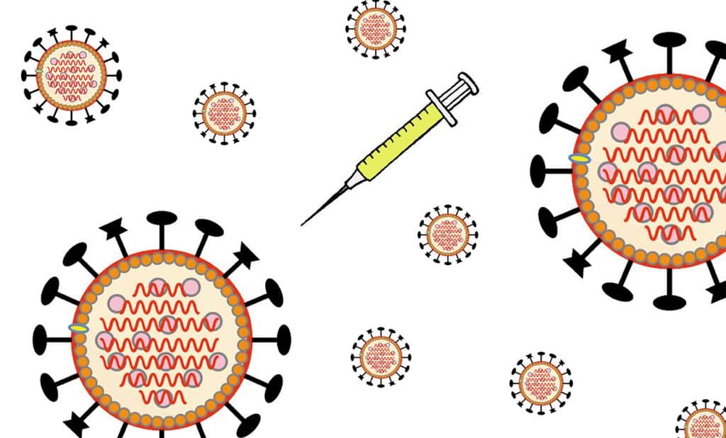 symbolikuvia: rokotuspiikki ja viruksia